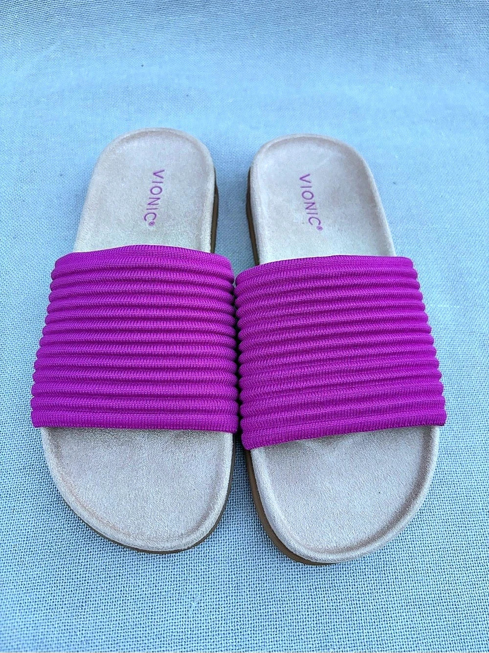 Vionic Evie Ribbed Knit Slide Sandal Purple US 8